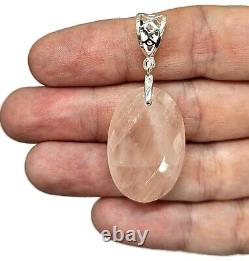 Rose Quartz Pendant, 29 Carats, Sterling Silver, Oval Faceted, Love Stone