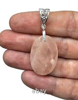 Rose Quartz Pendant, 29 Carats, Sterling Silver, Oval Faceted, Love Stone