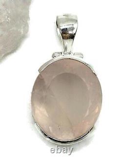 Rose Quartz Pendant, 43 Carats, Sterling Silver, Oval Faceted, Love Stone, Pink