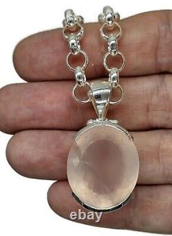 Rose Quartz Pendant, 43 Carats, Sterling Silver, Oval Faceted, Love Stone, Pink