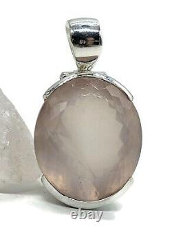 Rose Quartz Pendant, 43 Carats, Sterling Silver, Oval Faceted, Love Stone, Pink