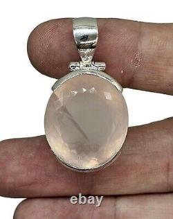 Rose Quartz Pendant, 43 Carats, Sterling Silver, Oval Faceted, Love Stone, Pink