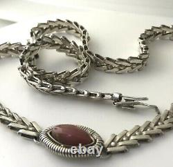 Rose Quartz Pendant Detailed V Link Chain Necklace in Sterling Silver#39