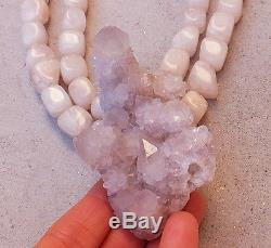 Rose Quartz Pink Love Necklace Druzy Lavender Raw Geode Crystal Pendant Earth