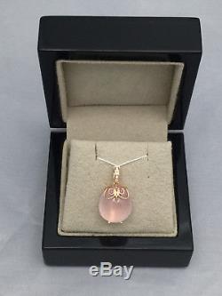 Rose Quartz, Pink Sapphire & Diamond Owl Pendant in 18K Rose Gold