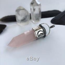 Rose Quartz Point Pendant Flower of life Patterned Sterling Silver with Amethyst