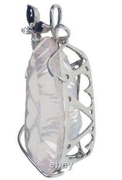 Rose Quartz Spinel Gemstone Large 42mm Sterling Silver 925 Pendant + Long Chain