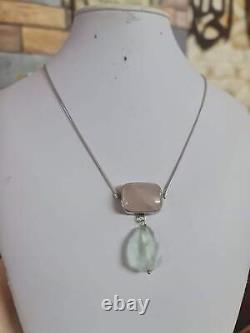Rose Quartz Stone Pendant Handmade Women Jewelry 925 Sterling Silver Necklace