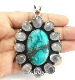 Rose Quartz Turquoise Large Sterling Silver 925 Pendant 59g PPP043