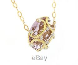 Rose Quartz and Diamond Swirl Pendant Necklace in 14kt