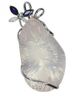 Rose Quartz and Spinel Gemstone Large Sterling Silver 925 Pendant + Long Chain
