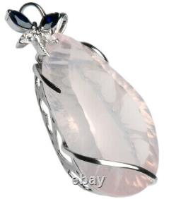 Rose Quartz and Spinel Gemstone Large Sterling Silver 925 Pendant + Long Chain