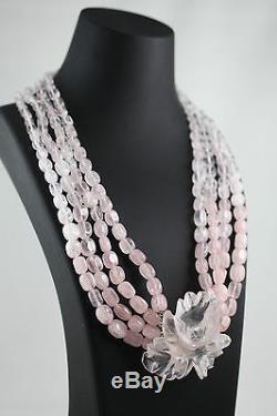 Rose Quartz necklace with Flower Pendant