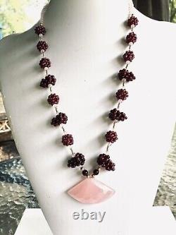 Rose Quartz pendant, Garnet clusters & 14kt gold necklace. Reduced from $425.00