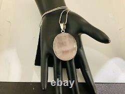 Rose Quartz, sterling Silver, large Oval Pendant, necklace 18