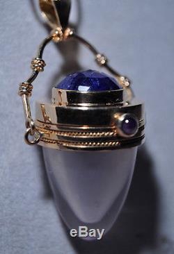 Rose Quartz with Tanzanite and Sapphire 14k Handcrafted Gemstone Vessel Pendant