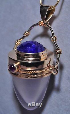 Rose Quartz with Tanzanite and Sapphire 14k Handcrafted Gemstone Vessel Pendant