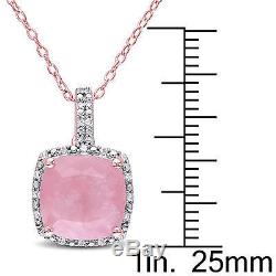 Rose Sterling Silver Cushion Guava Quartz & 1/10 Ct TW Diamond Halo Necklace