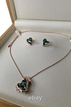 Rose gold finish Emerald heart and created diamond necklace Earrings gift boxed