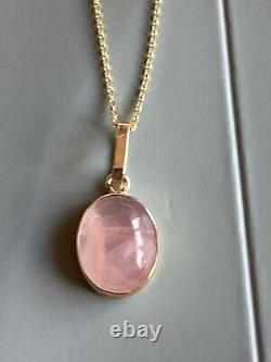 Rose quartz 9ct gold pendant, solid 9ct gold, natural pink gemstone