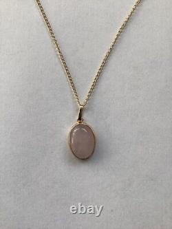 Rose quartz 9ct gold pendant, solid 9ct gold, natural pink gemstone