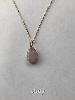 Rose quartz 9ct gold pendant, solid 9ct gold, natural pink gemstone