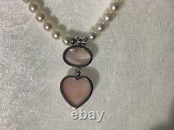 Ross & Simons Sterling Freshwater Pearl and Rose Quartz Pendant Necklace