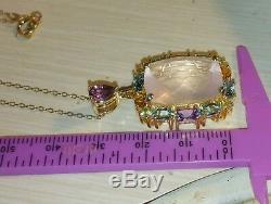 Ross Simons yellow gold/sterling silver Pink quartz-swiss blue pendant necklace
