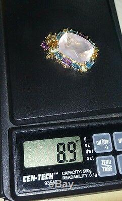 Ross Simons yellow gold/sterling silver Pink quartz-swiss blue pendant necklace