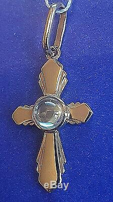 Russian rose gold 585 14k CROSS pendant with a DROP of HOLY JORDAN WATER Rare