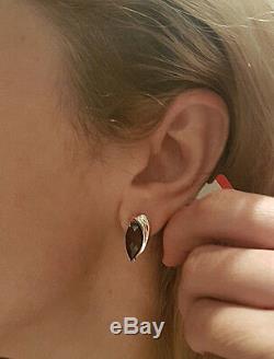 Russian solid rose gold 585 14k genuine pear cut smoky quartz earrings NWT 3.85g