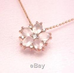 SAKURA Cherry blossom Rose quartz Diamond 0.05ct K10 pink gold necklace pendant