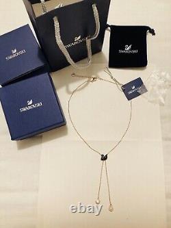 SWAROVSKI Iconic Black Swan Rose Gold Y Necklace Pearl & Crystal Drop. New, Tags