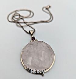 Sajen Sterling 925 Silver Rose Quartz Ruby Statement Big Pendant Snake Chain