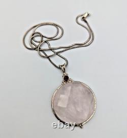 Sajen Sterling 925 Silver Rose Quartz Ruby Statement Big Pendant Snake Chain