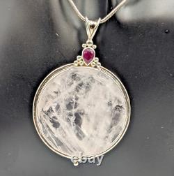 Sajen Sterling 925 Silver Rose Quartz Ruby Statement Big Pendant Snake Chain