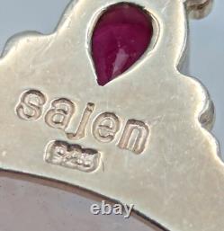 Sajen Sterling 925 Silver Rose Quartz Ruby Statement Big Pendant Snake Chain