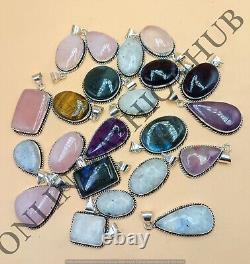 Sale Rose Quartz & Mix Gemstone 925 Sterling Silver Plated Wholesale Pendant Lot