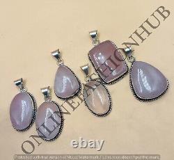 Sale Rose Quartz & Mix Gemstone 925 Sterling Silver Plated Wholesale Pendant Lot