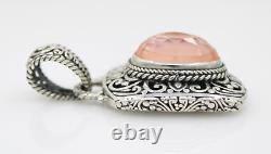 Sarda Sterling Silver Bali Filigree Style Rose Quartz Rectangle Pendant 2