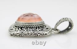 Sarda Sterling Silver Bali Filigree Style Rose Quartz Rectangle Pendant 2