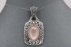 Sarda Sterling Silver Bali Filigree Style Rose Quartz Rectangle Pendant 2