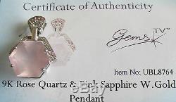 Secondhand 9k White Gold Rose Quartz & Pink Sapphire Pendant (with Cert)