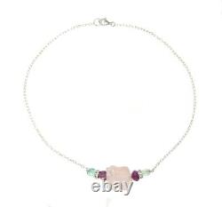 Semi-Precious Rough Natural Rose Quartz With Green And Purple Amethyst Necklace