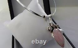 Sensational! 35g sterling silver 925 rose quartz moonstone pendant choker collar