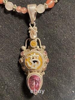 Shankari Ohm 925 Pendant Necklace Pink Topaz Pearl Pink Topaz Strawberry Quartz