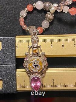 Shankari Ohm 925 Pendant Necklace Pink Topaz Pearl Pink Topaz Strawberry Quartz