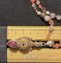 Shankari Ohm 925 Pendant Necklace Pink Topaz Pearl Pink Topaz Strawberry Quartz