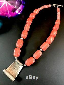 Silpada 925 Sterling Rose Quartz Graduated Stone Necklace Hammered Style Pendant