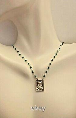 Silver & Genuine Gemstones Our Lady of Mt Carmel/Sacred Heart Scapular Necklace